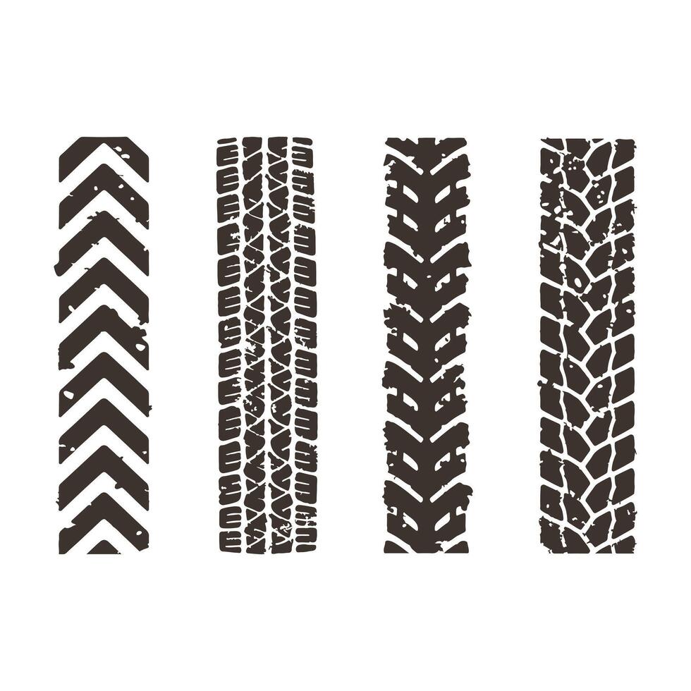 Tire tracks pattern Texture Silhouette . Grunge Vintage Retro style various Automobile tire tracks patterns vector