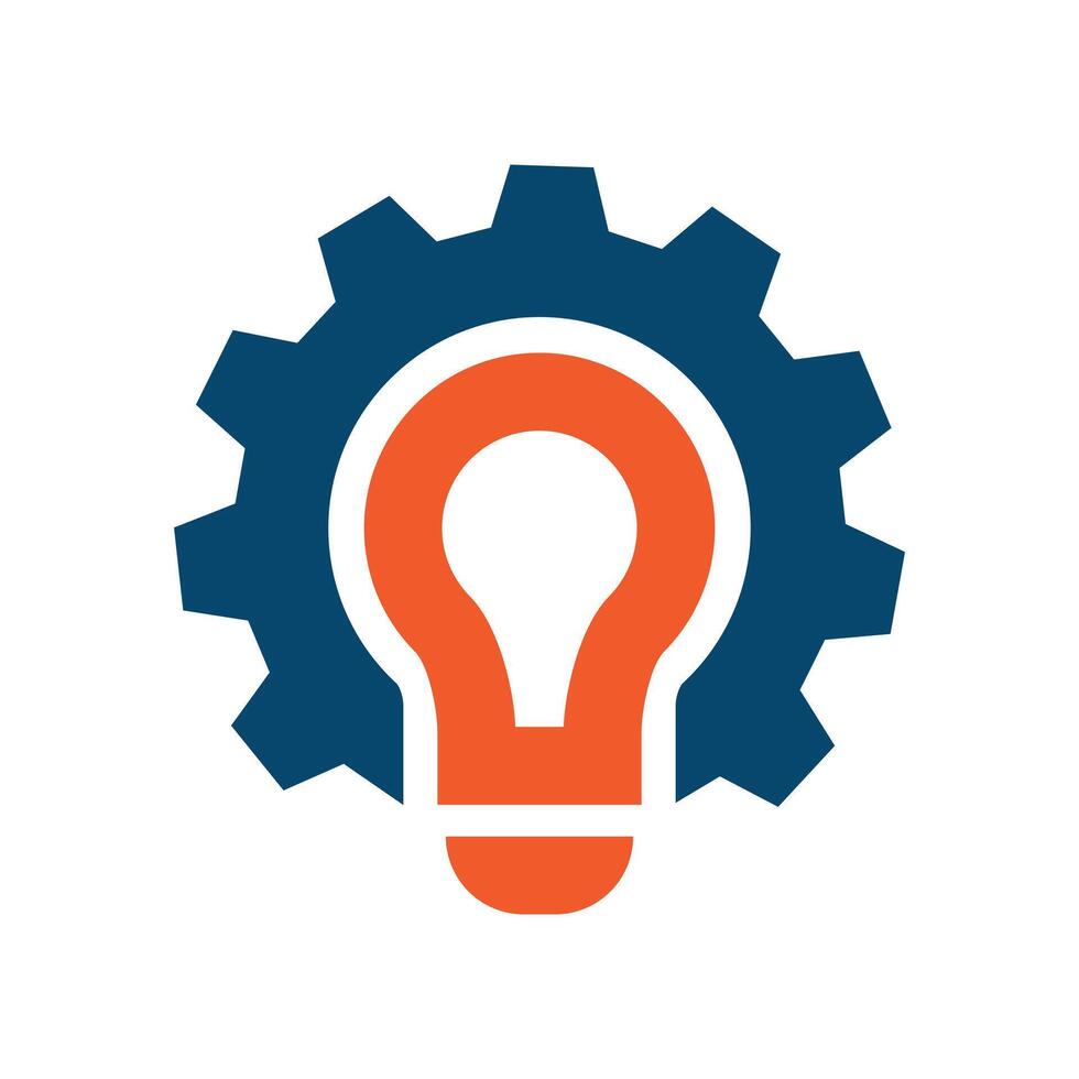 Gear and Light Bulb Icon, Innovative Solutions, Idea Development, Abstract Cog and Lightbulb Icon Logo, New Thinking in Service. vector