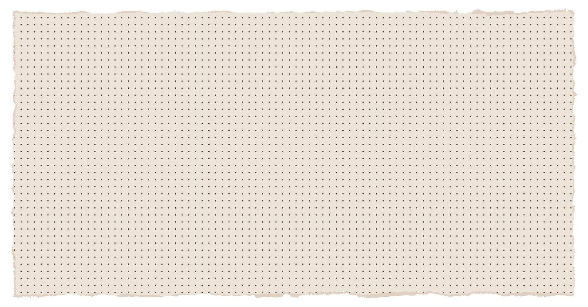 Torn dotted paper background. Beige notebook sheet with rough edges and subtle grid dots, perfect for stationery, planner, and bullet journal designs. Realistic texture for creative projects vector