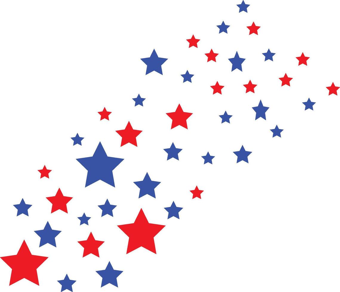 patriotic stars background ,Scattered USA red and blue stars for 4th July background, Diagonal composition of scattered red and blue stars in patriotic colors. Perfect for American holiday cards, vector