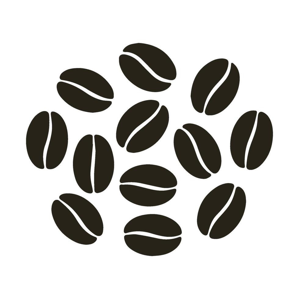 Scattered Dark Brown Coffee Beans Simple Graphic Illustration White Background vector