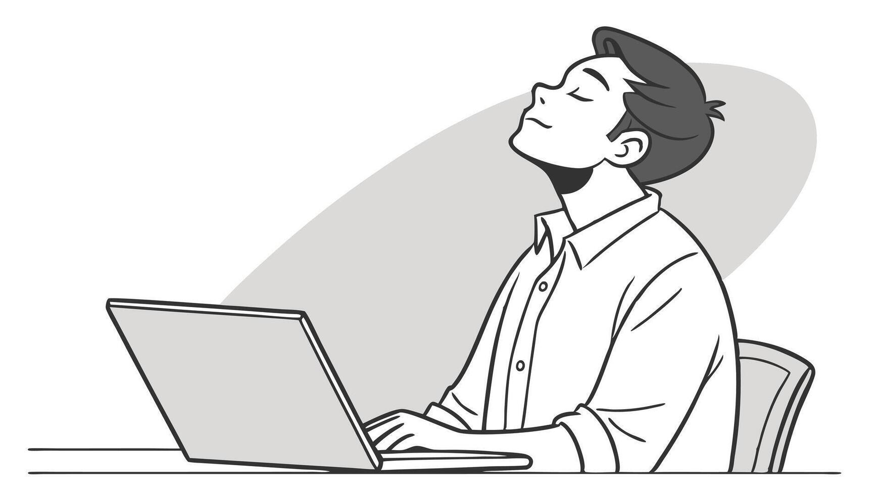 A man is sitting at a desk with his laptop vector