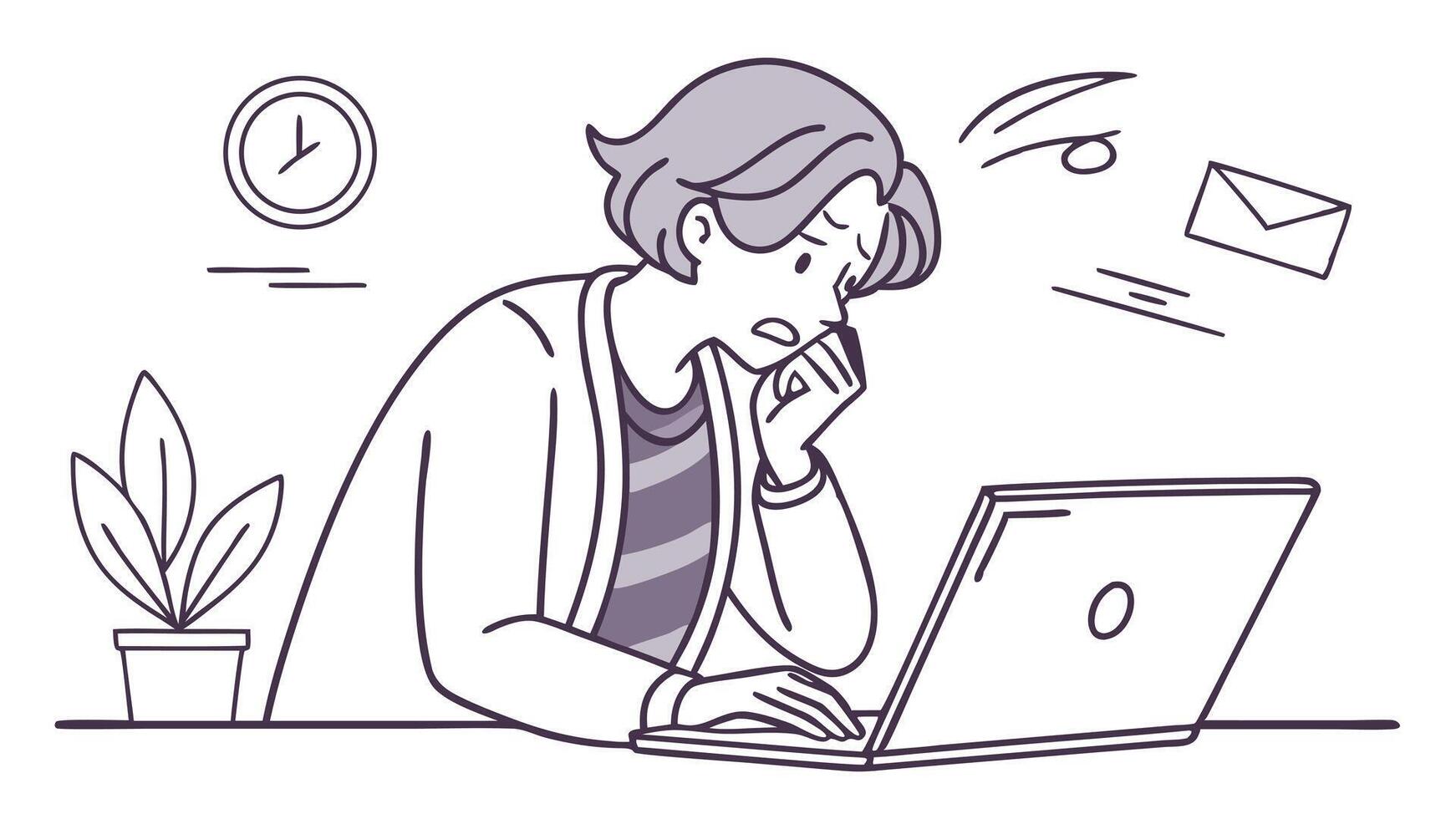 A woman is sitting at a desk with a laptop vector