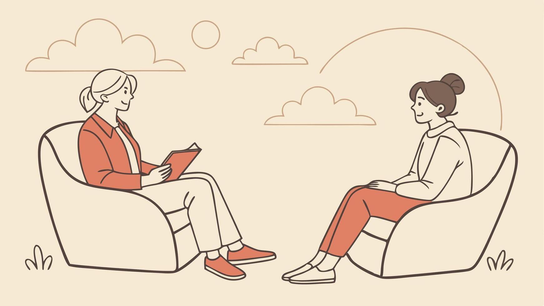 Two people sitting in chairs talking to each other vector