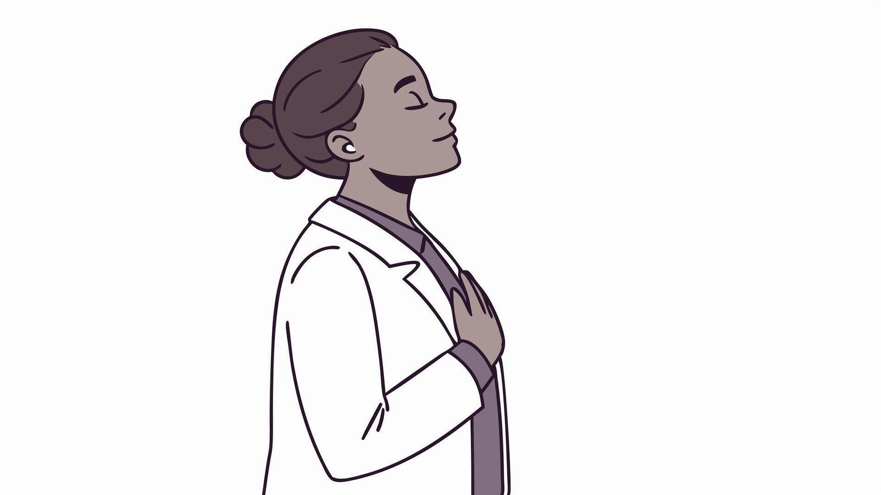 A woman in a white coat is praying vector