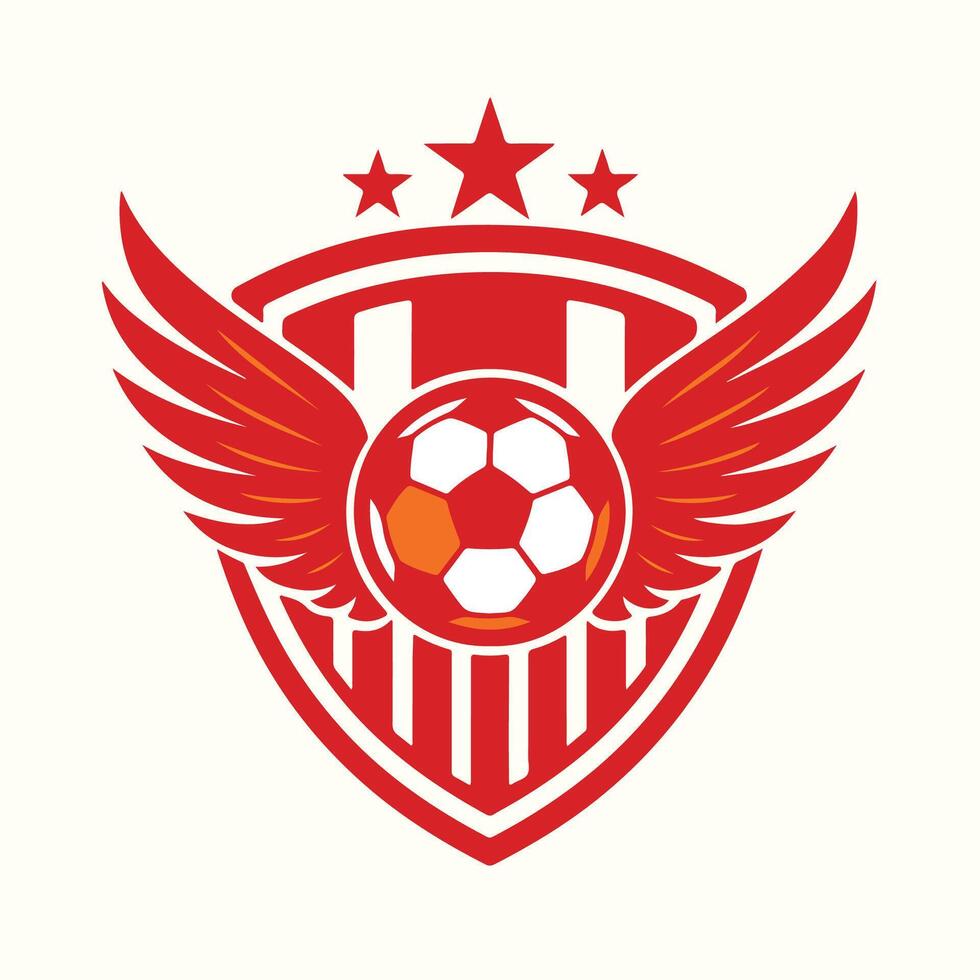 Red Soccer Ball Emblem with Wings and Stars Sport Team Logo Graphic Football Icon vector