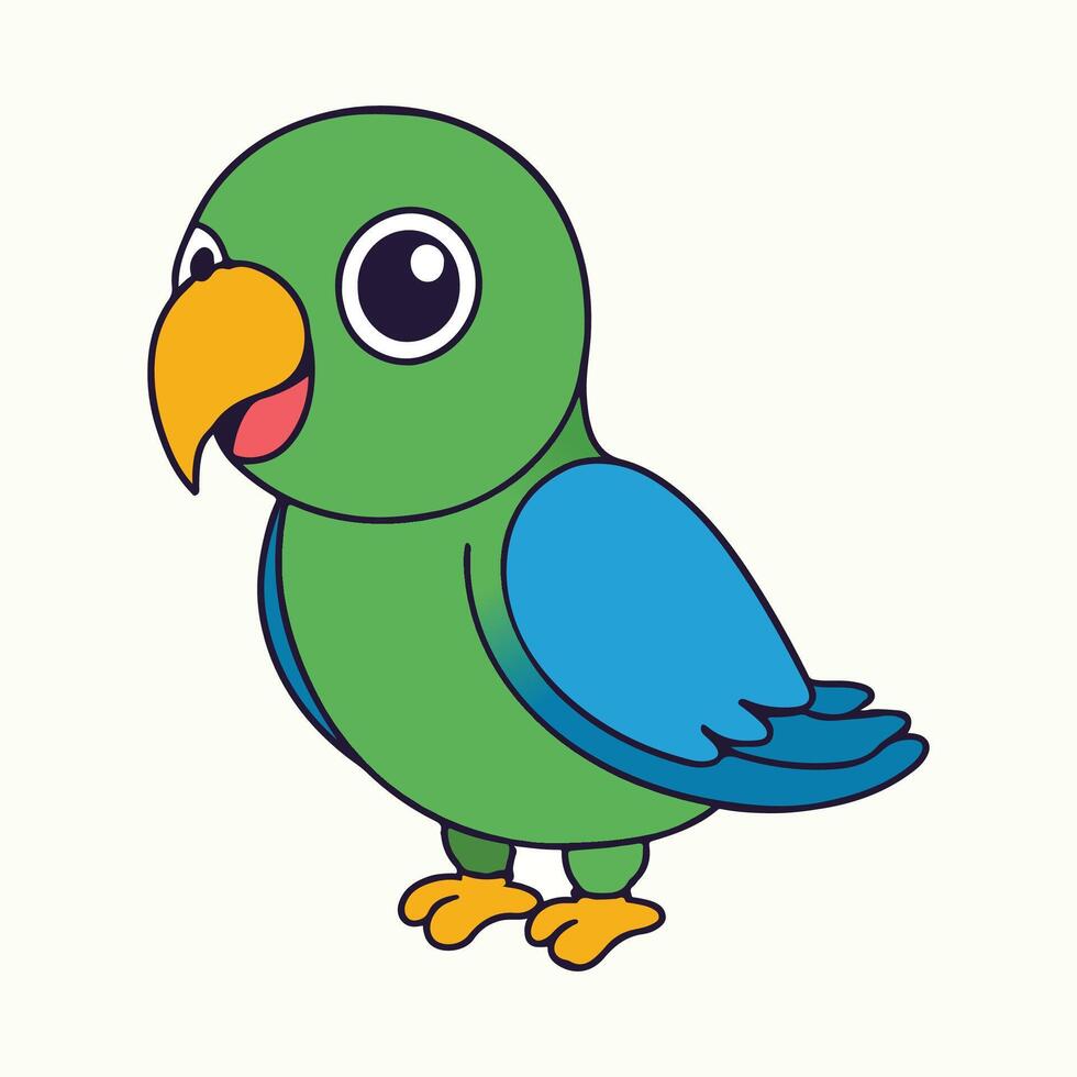Happy Green and Blue Cartoon Parrot Bird Illustration Cute Animal Character Design vector