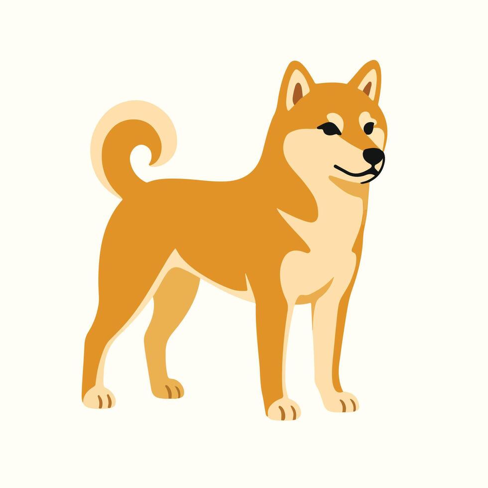 Orange Shiba Inu Dog Breed Profile Standing Pose Flat Style Canine Illustration vector