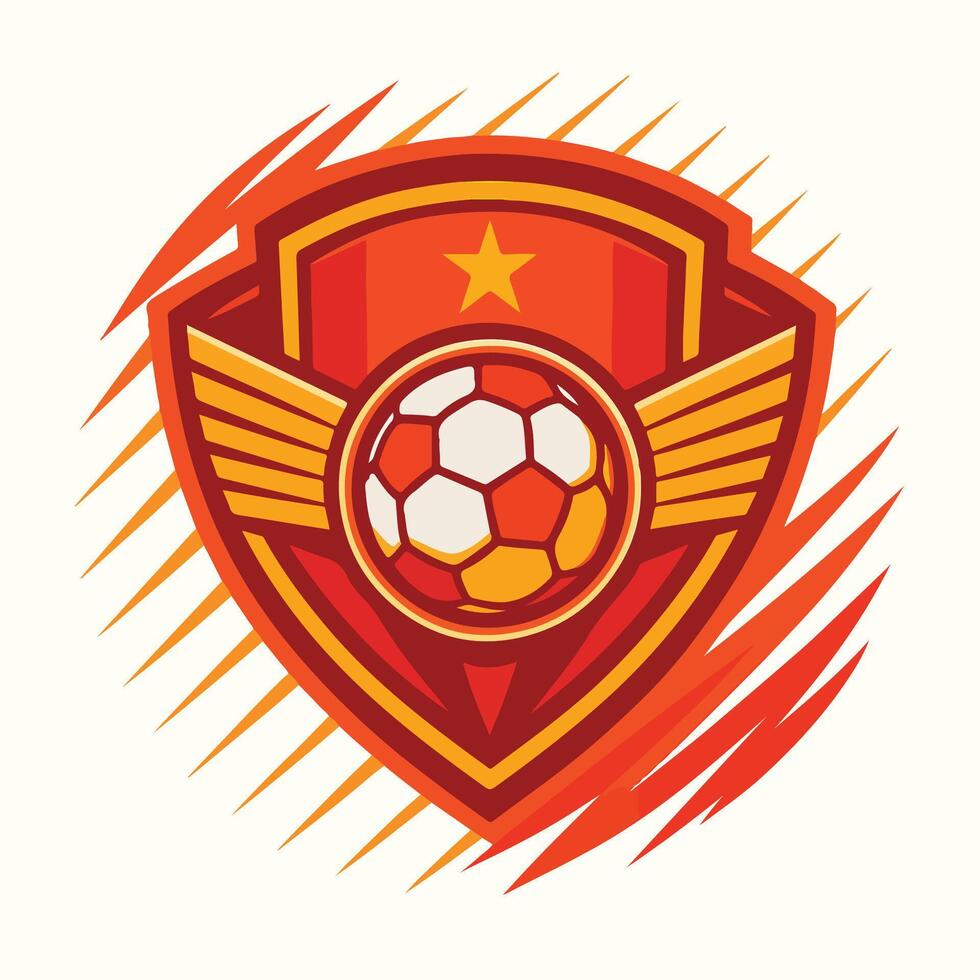 Red Orange Soccer Ball Logo Shield Wings Star Football Emblem Graphic vector