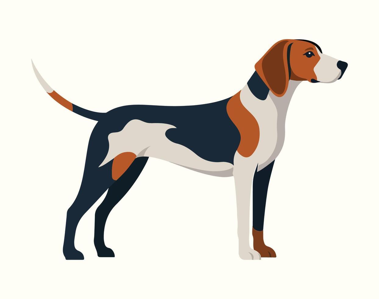 Tricolor Beagle Dog Breed Profile Side View Dark Blue White Orange Graphic vector