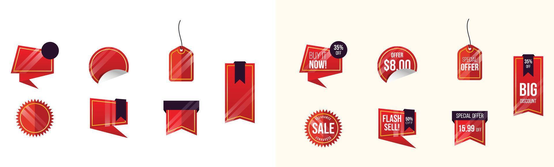 Red Gold Sale Tags Labels Banners Stickers Set Various Discounts Offers vector