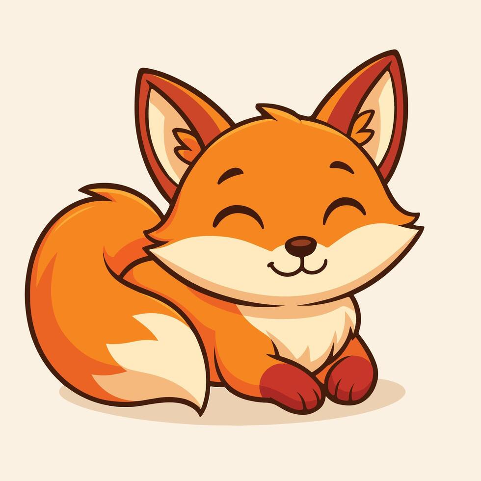 Adorable Orange Fox Cartoon Character Sitting Happy Smiling Cute Animal vector