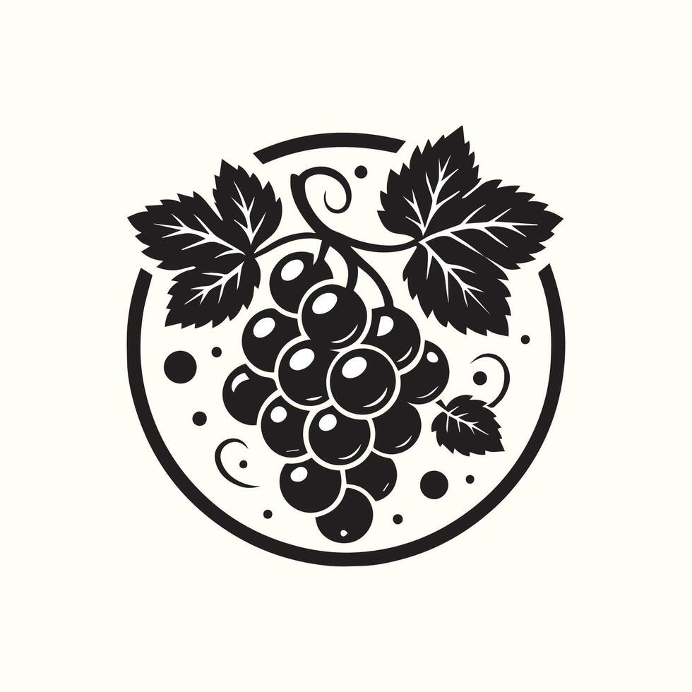 Black and White Grape Bunch Illustration Circular Design Element 512px grapes bunch of grapes vector