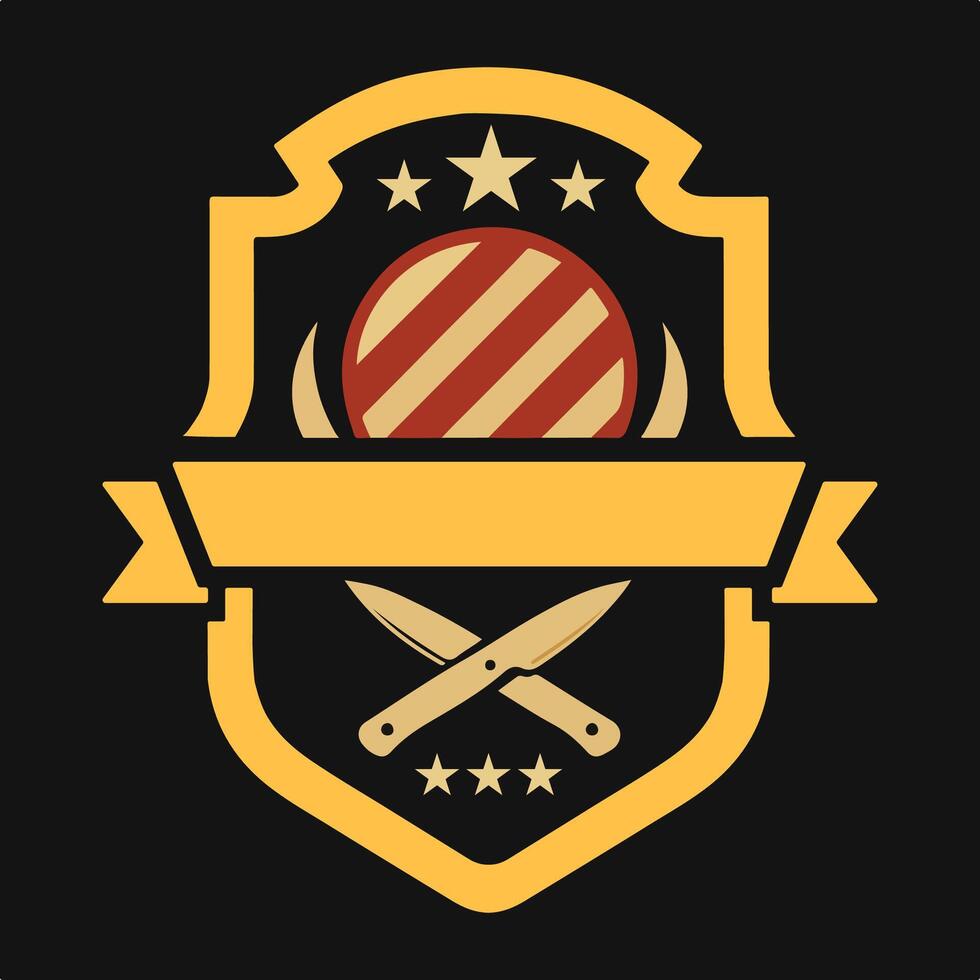 Gold Shield Emblem Red Beige Striped Circle Crossed Knives Badge Logo red circle vector