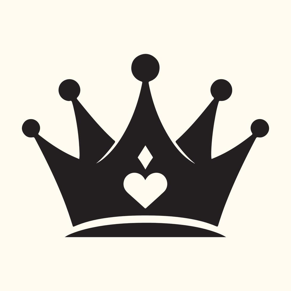 Black Crown Icon with White Heart and Diamond Center Detail Simple Minimalist Design vector