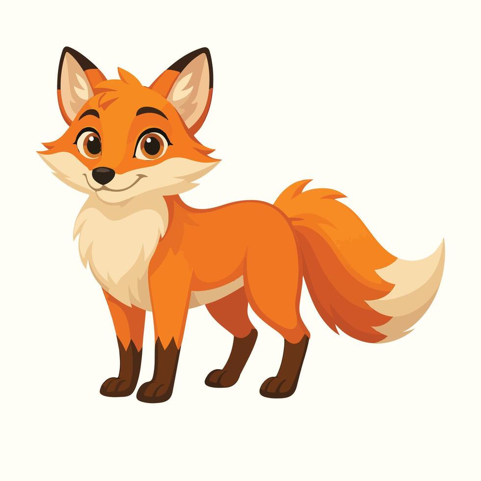 Adorable Orange Fox Cartoon Character Illustration Standing White Background Happy Expression vector