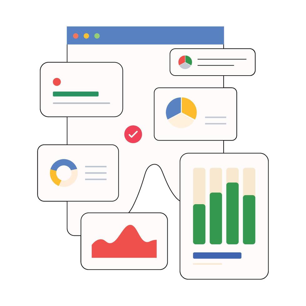 Data Analysis Dashboard Charts Graphs Website Interface Blue Green Red Yellow vector