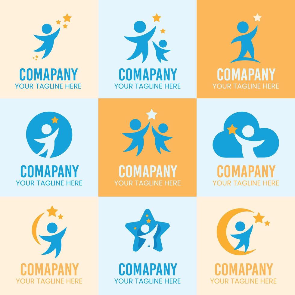 Nine Blue Yellow Child Star Logo Designs logos company logo vector