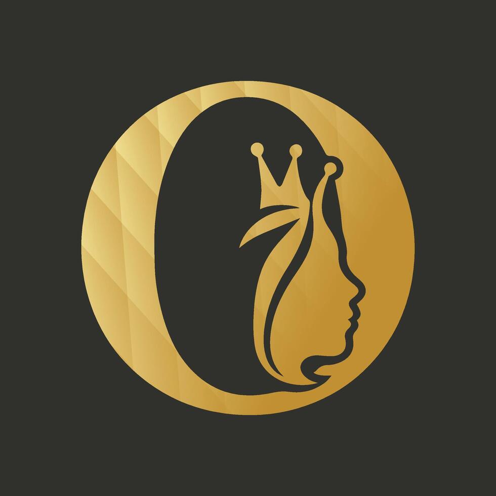 Gold Crown Princess Profile Logo Design in Circle vector