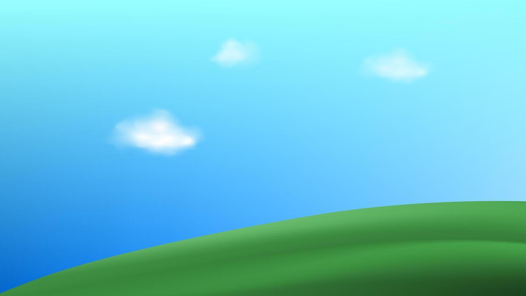 A cartoon image of a green hill with clouds in the sky vector