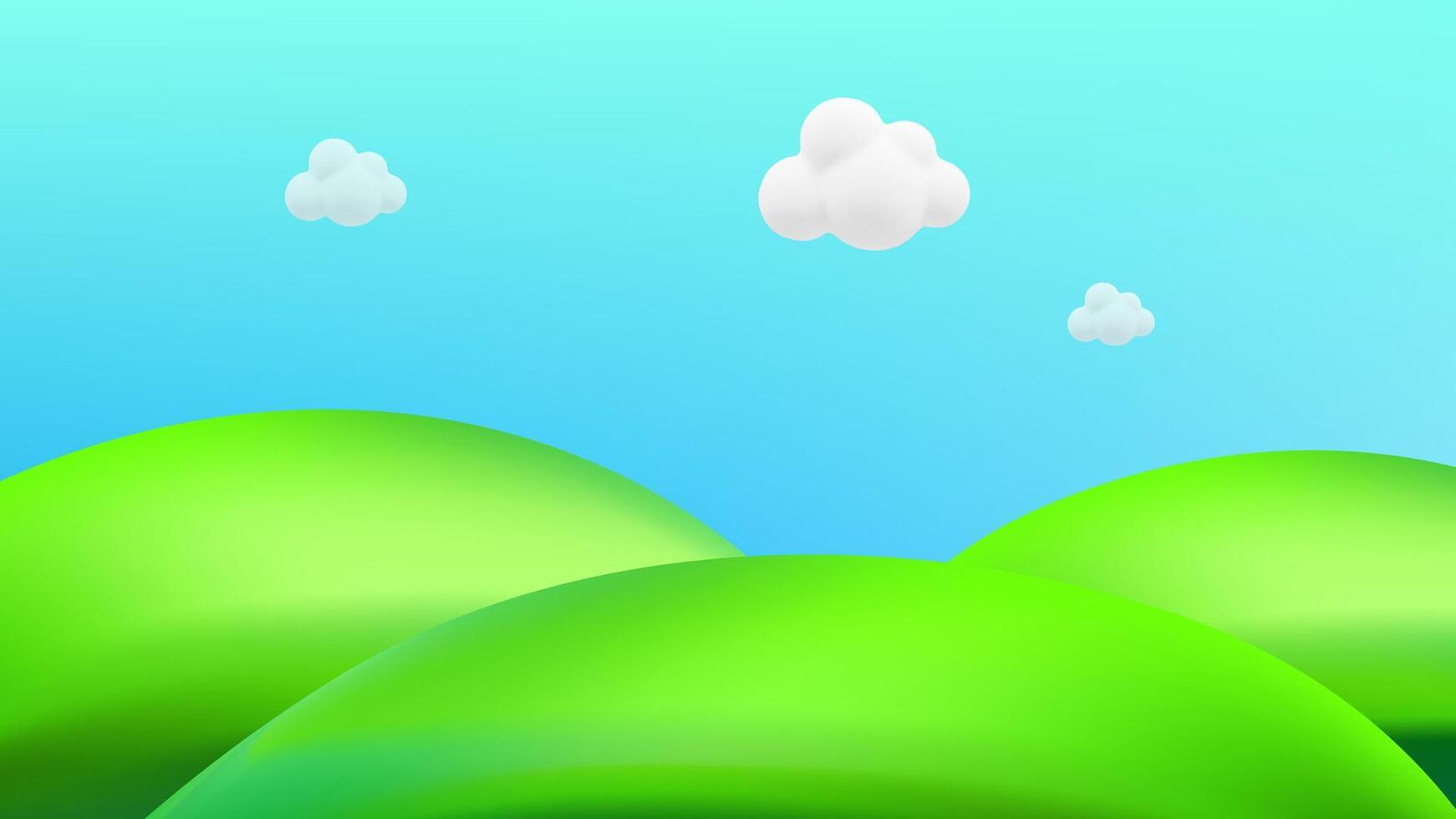 A cartoon green hill with clouds and a sky vector