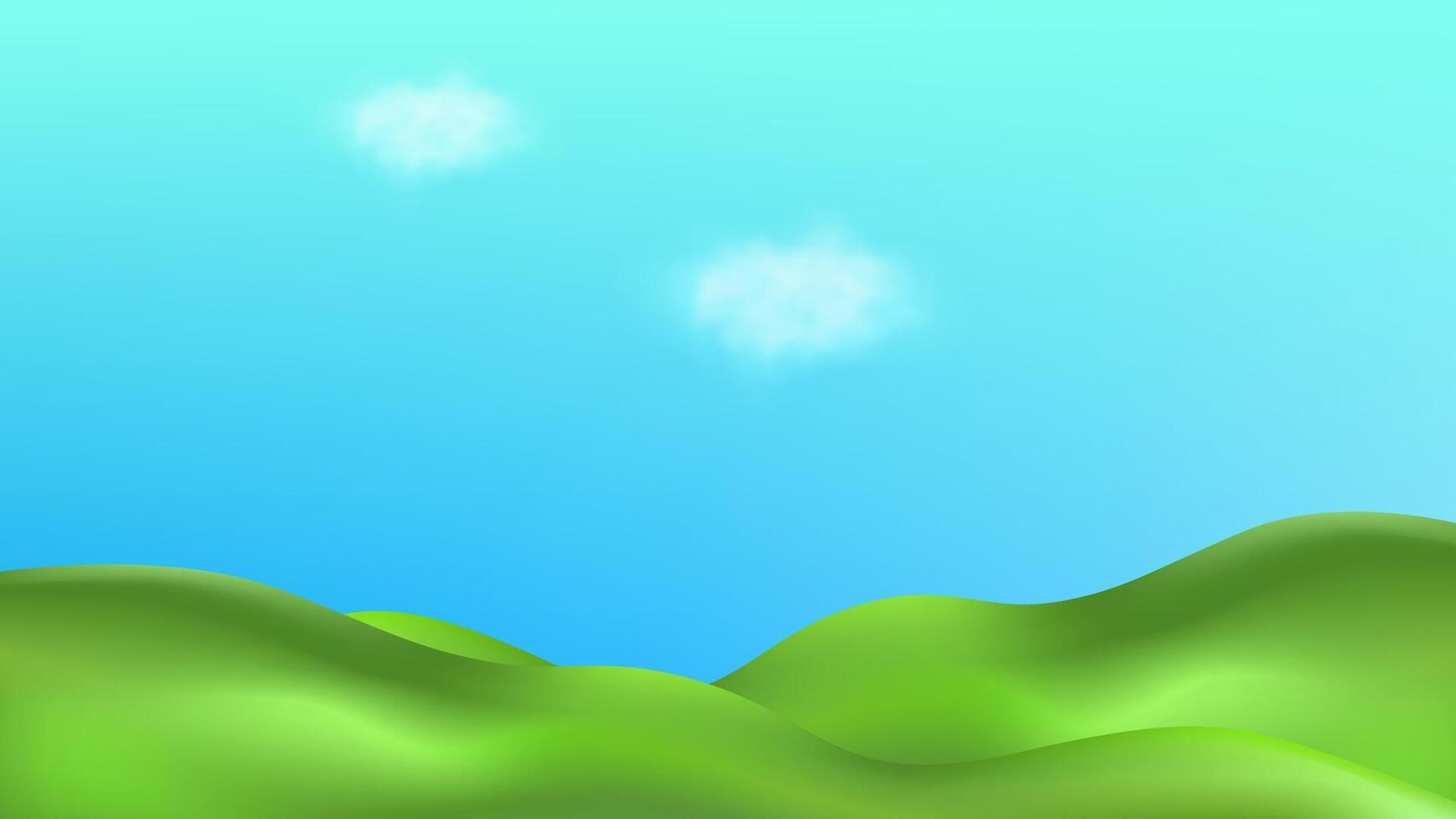 A green landscape with a blue sky and clouds vector