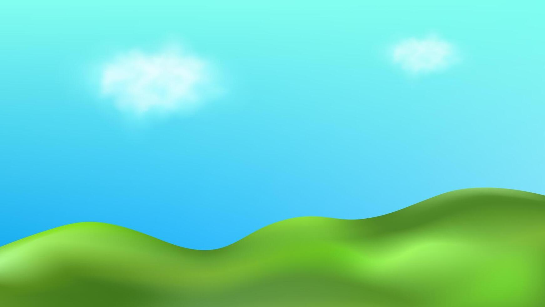 A cartoon illustration of a green hill with clouds vector