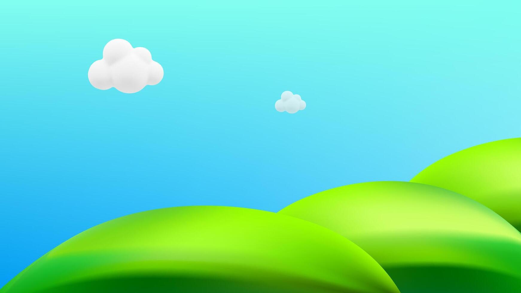 A cartoon green hill with clouds and a bird flying vector