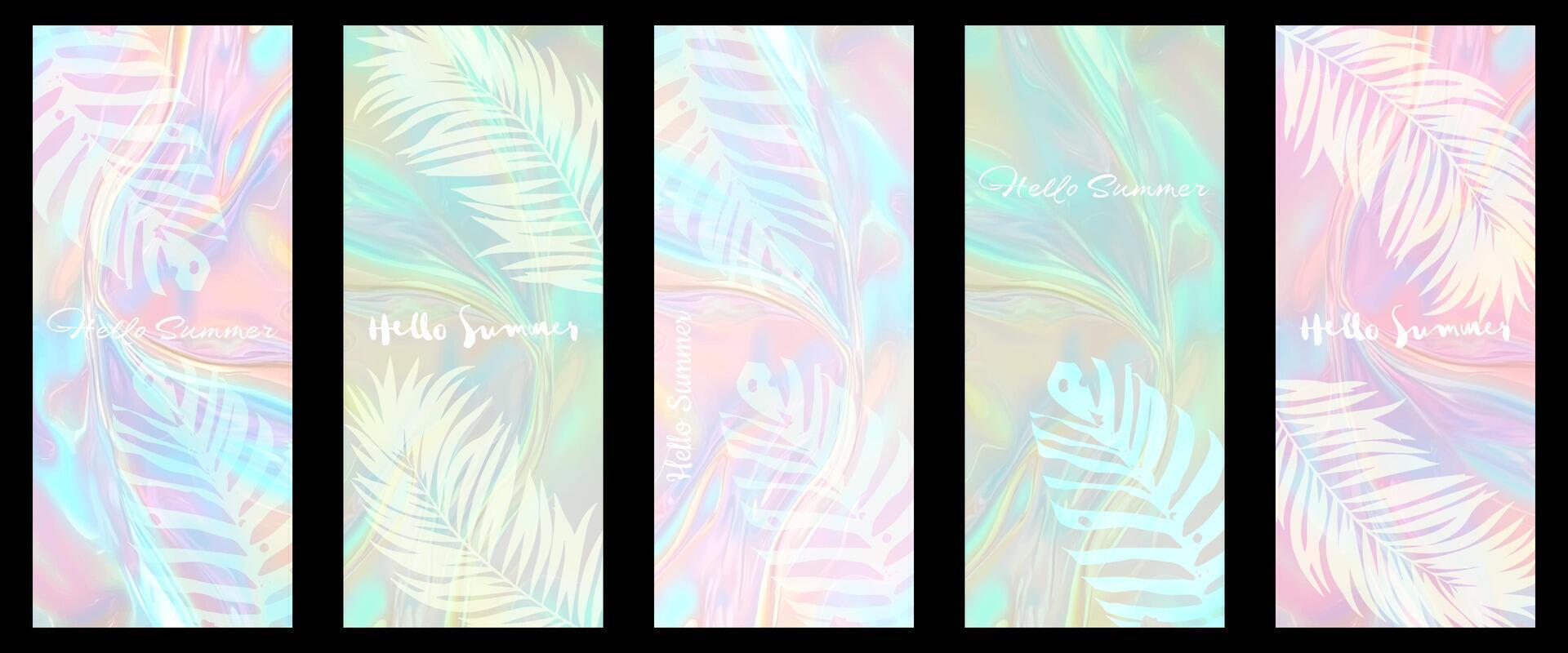 set Summer Gradient Background with Palm Leaf Shadow vector