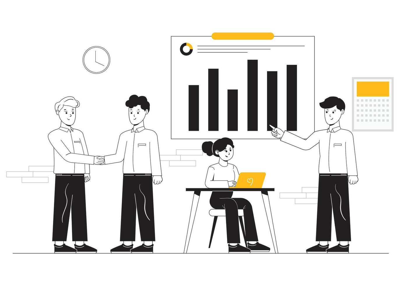 Business people in meeting room with chart on wall vector