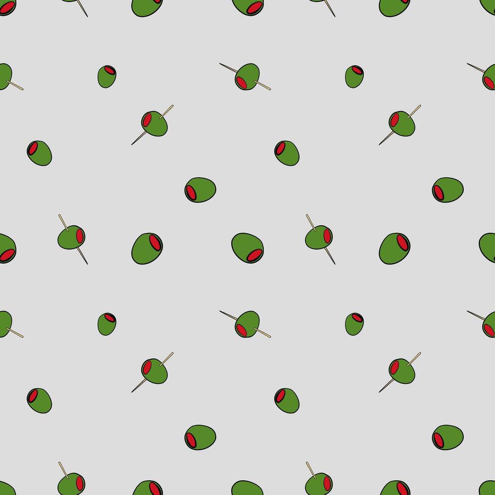 Seamless pattern green pimento olives lover martini cawaii creative minimalist art background vector