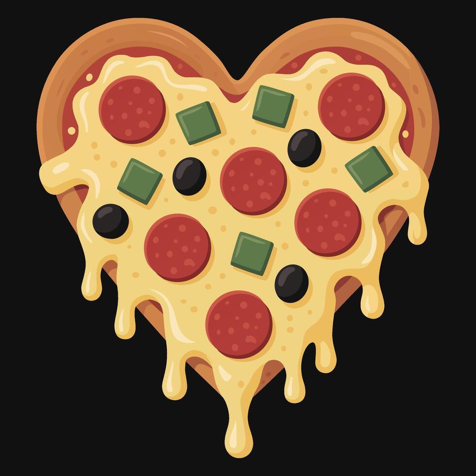 Heart-shaped pizza with various toppings vector