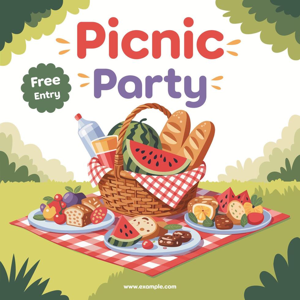 Colorful picnic basket with fruits vector