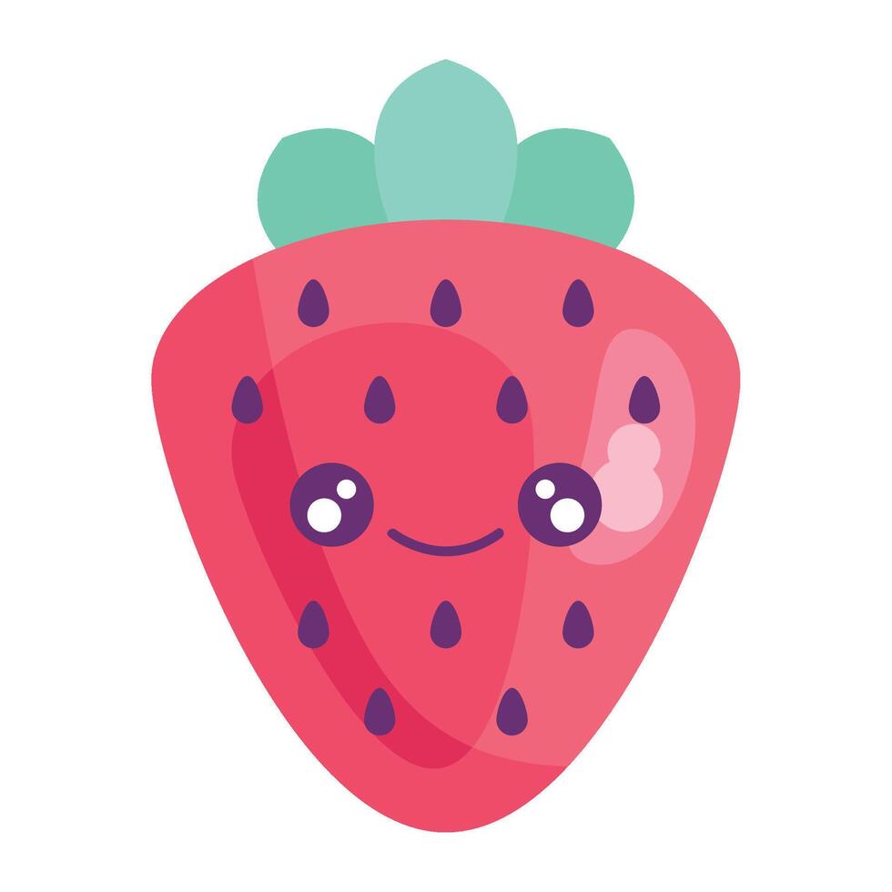 kawaii Fresh strawberries with whipped cream on top vector