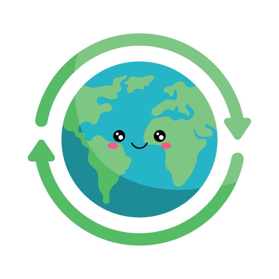 Kawaii Flat Green Earth Day Design vector