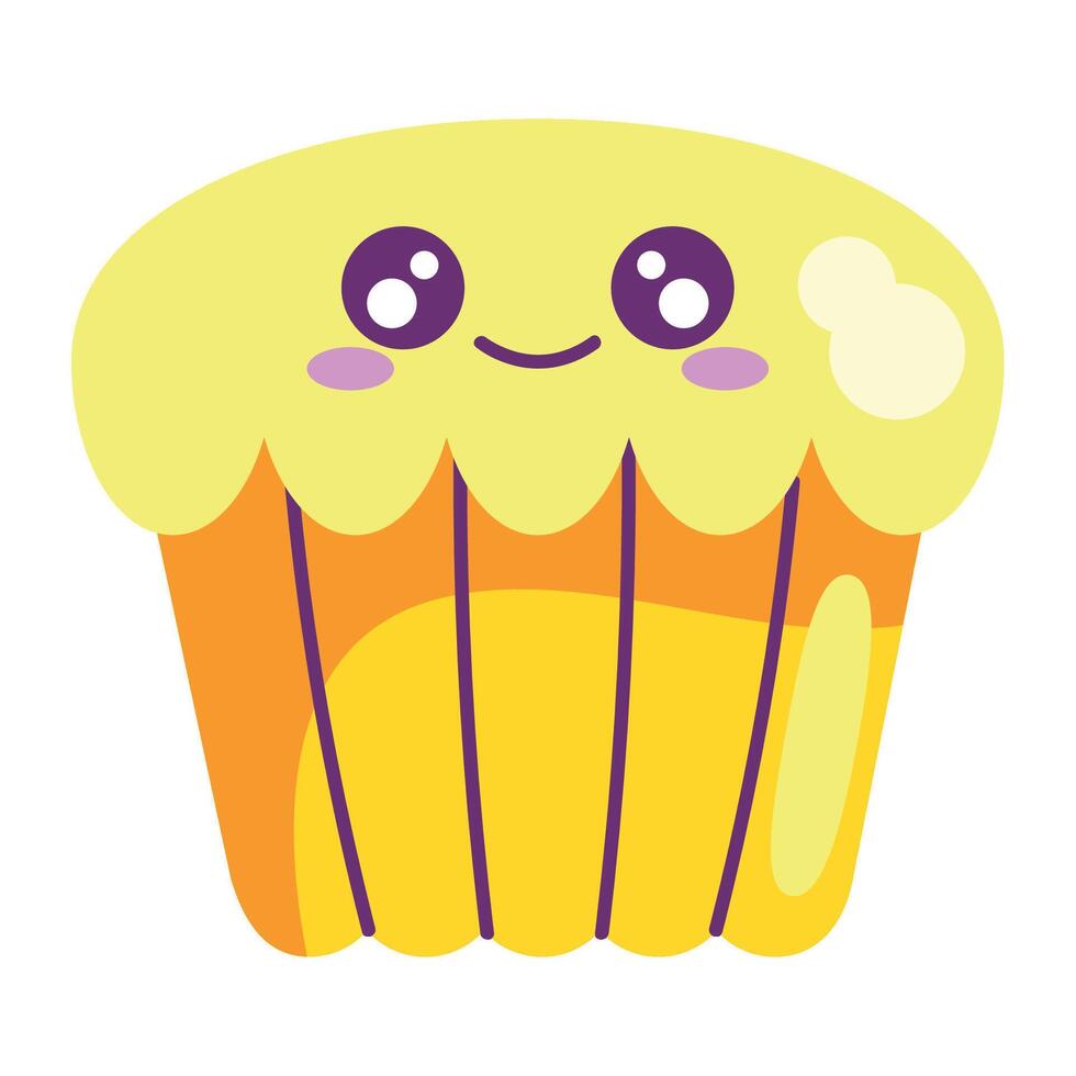 kawaii Cupcakes decorated with colorful frosting vector