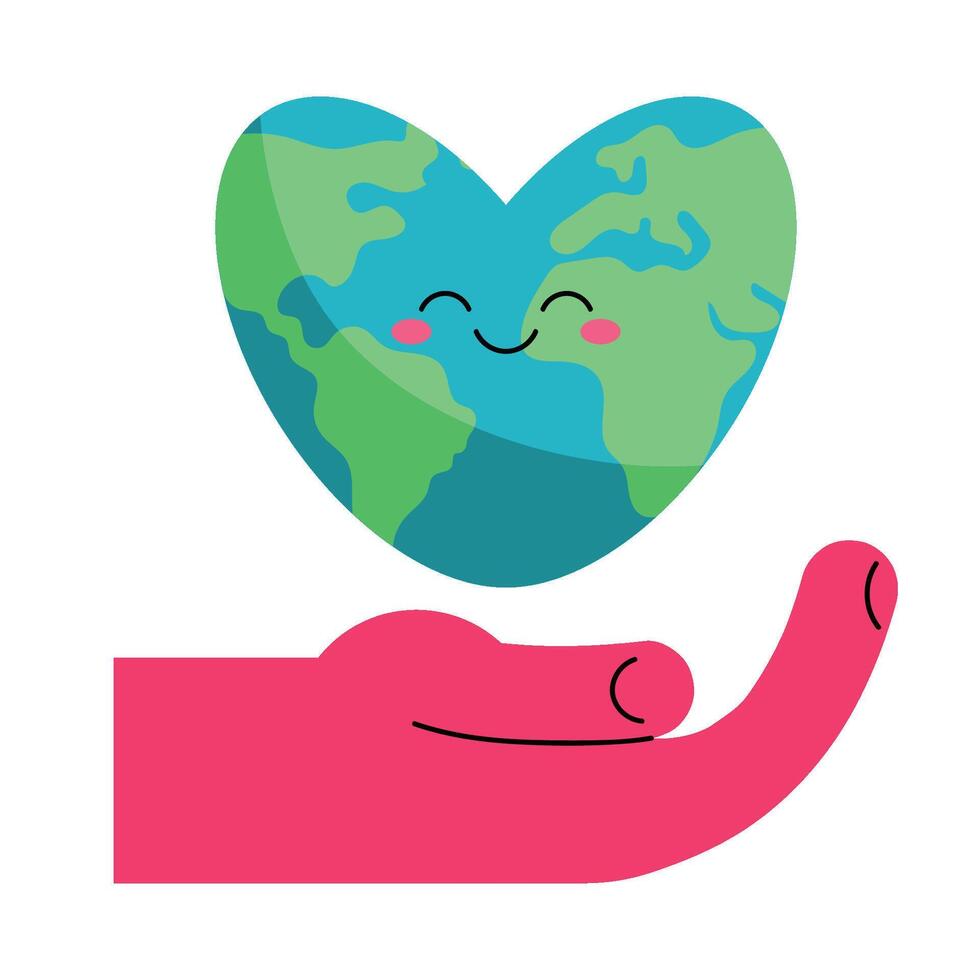 Kawaii Flat Style Hand Holding Earth vector