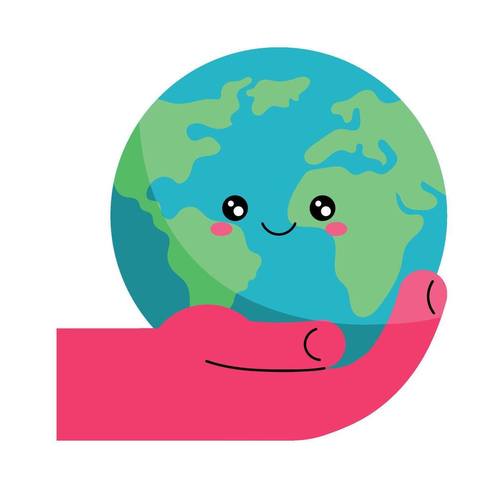 Kawaii Flat Earth Day with Hand vector