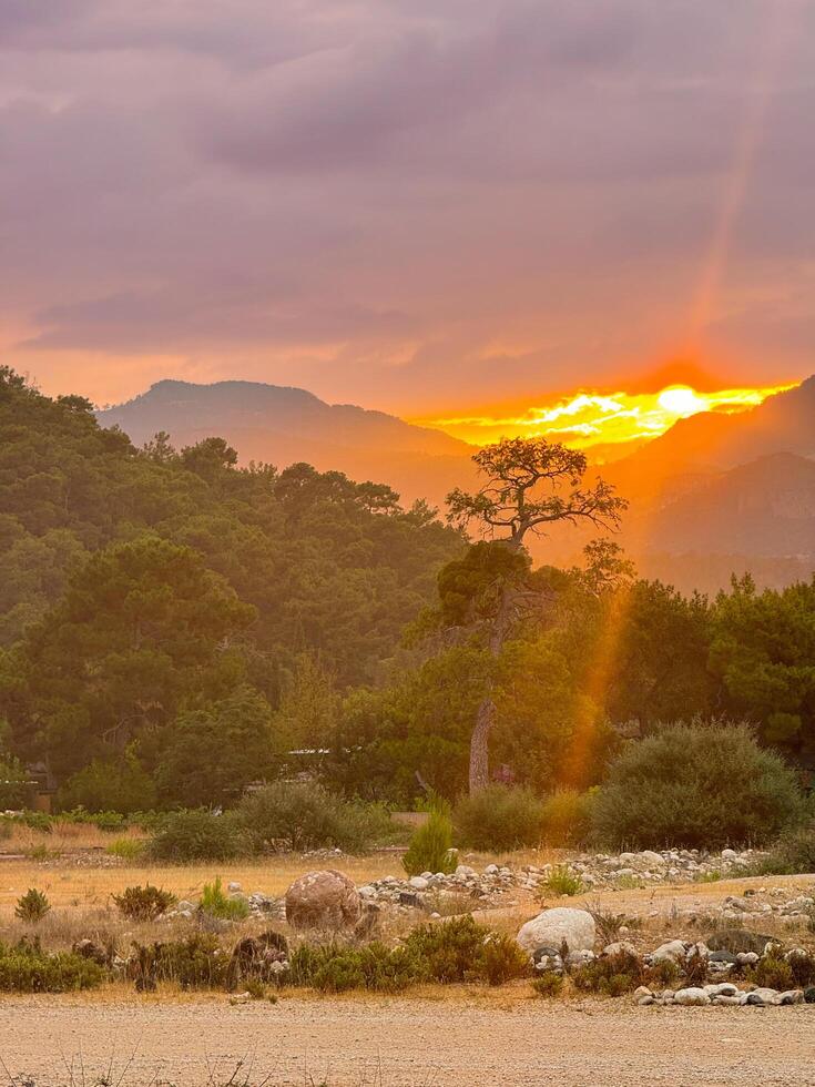beautiful sunset in the mountains photo