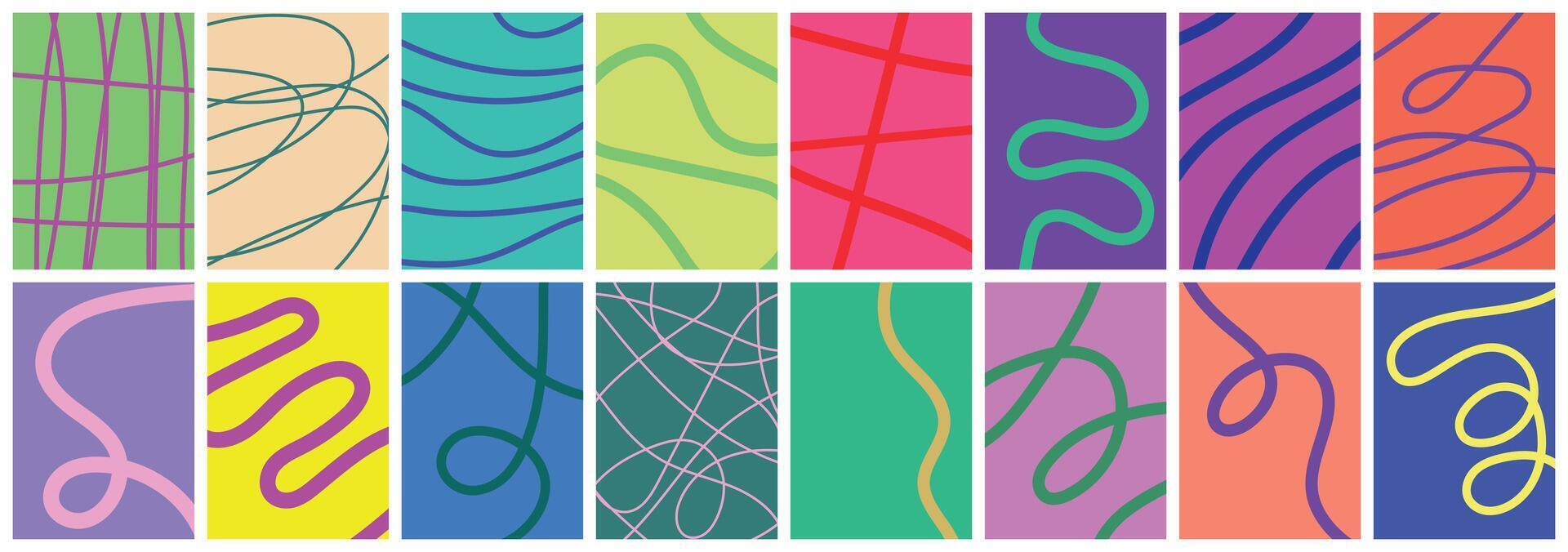 Minimalist backgrounds colored with random, irregular lines and curves vector