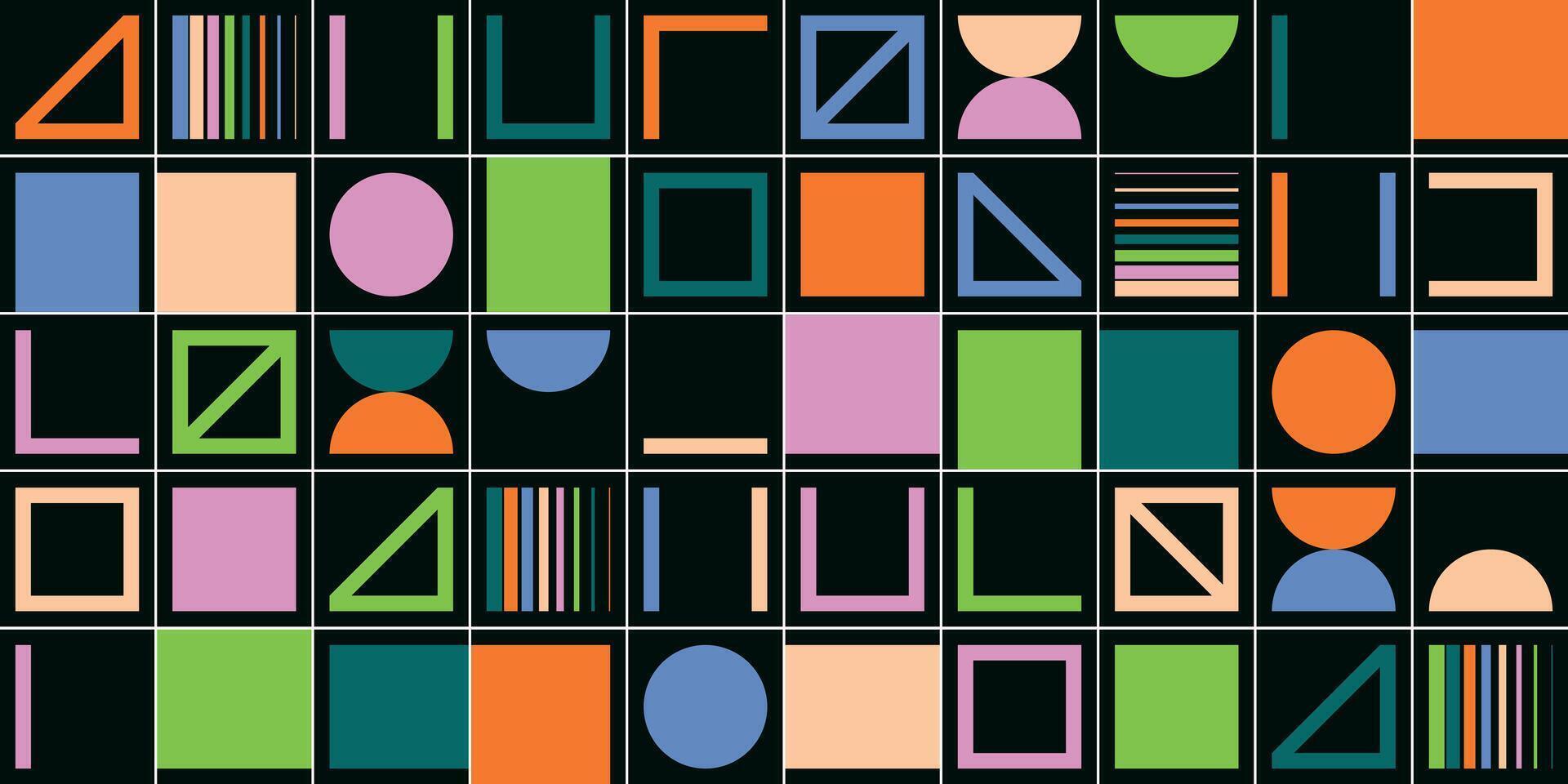 Abstract geometric background with colorful squares, circles, triangles, and lines vector