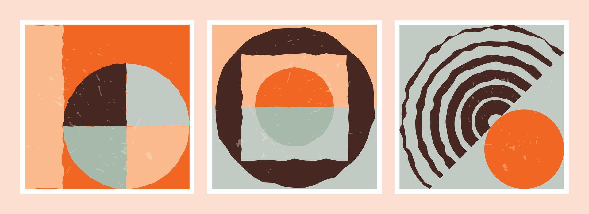 Abstract tiles with orange, brown and black shapes vector