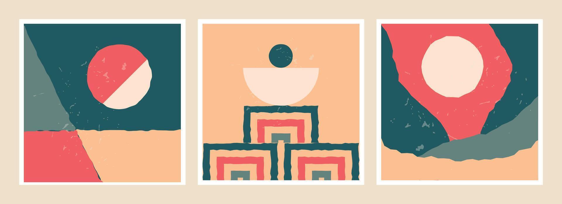 Three different posters with abstract geometric shapes vector
