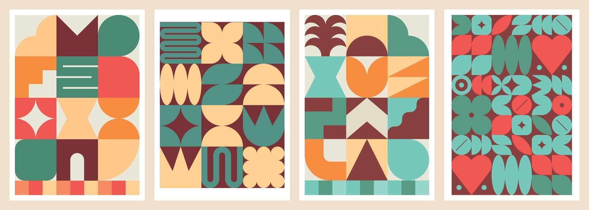Set of abstract posters with geometric shapes vector
