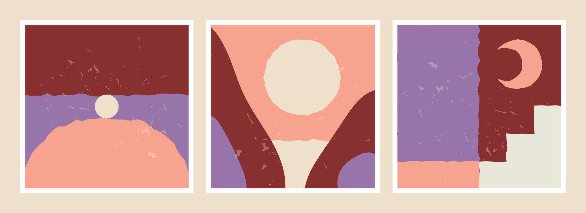 Set of flat illustrations with simple, geometric and abstract shapes, Mid-century modern inspired vector