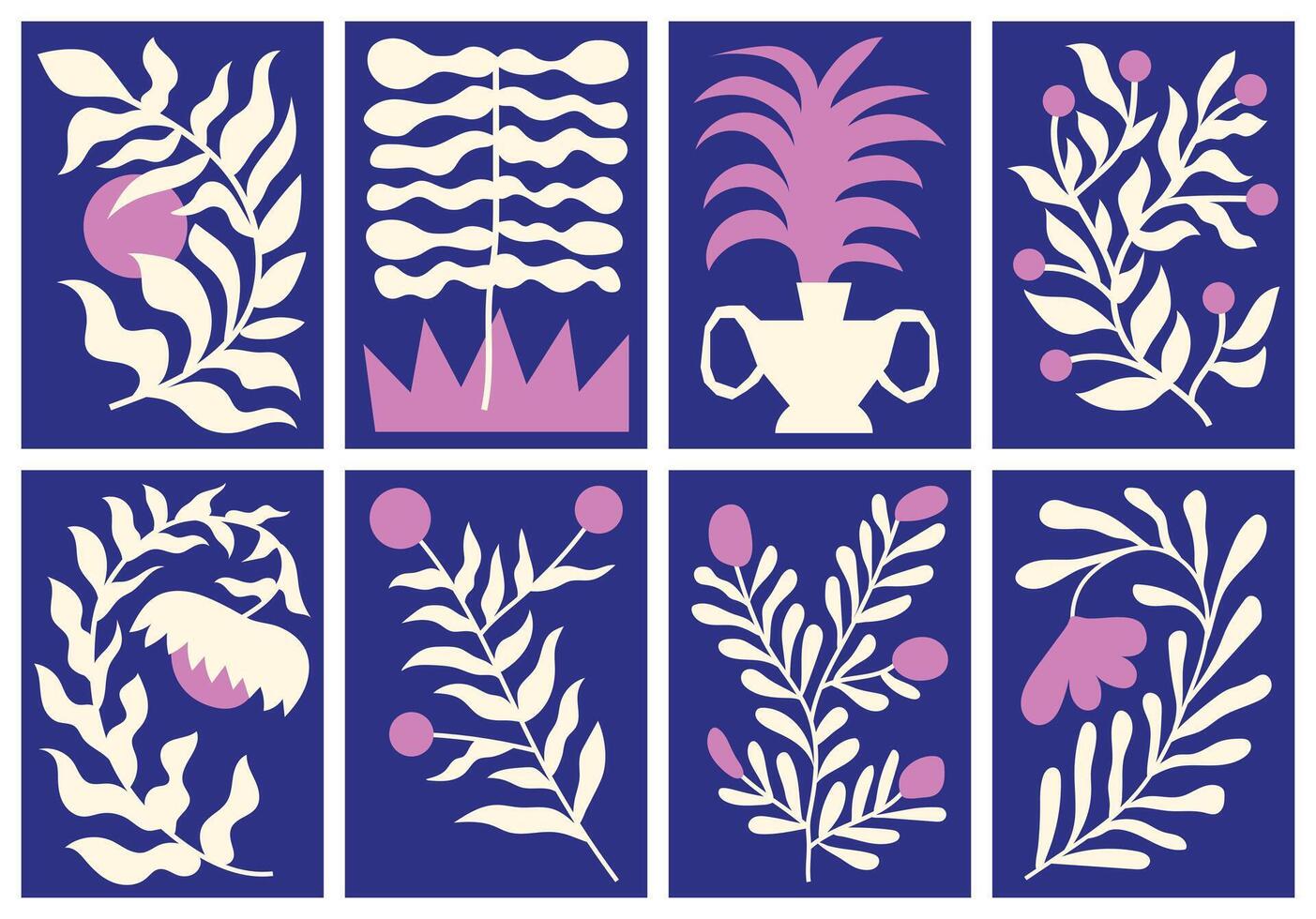 White abstract plants and flowers on blue background vector