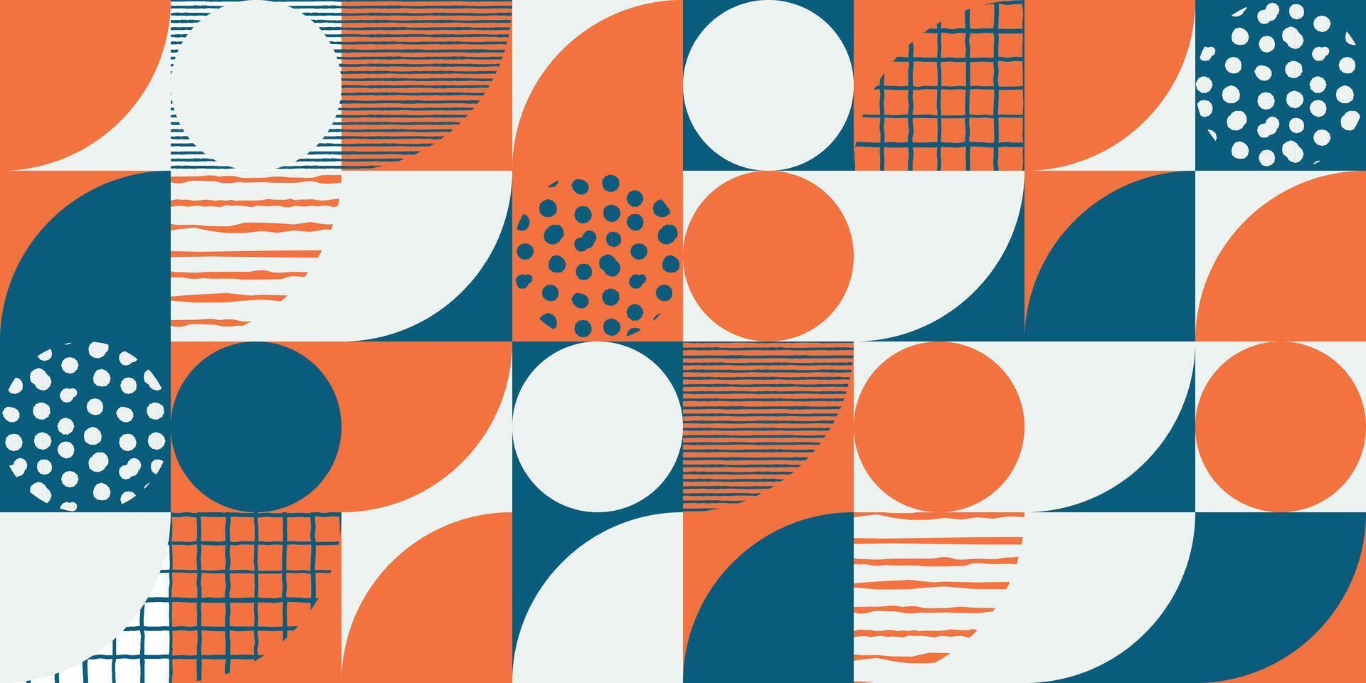 Modern geometric pattern, abstract shapes and textures in orange, blue and white vector
