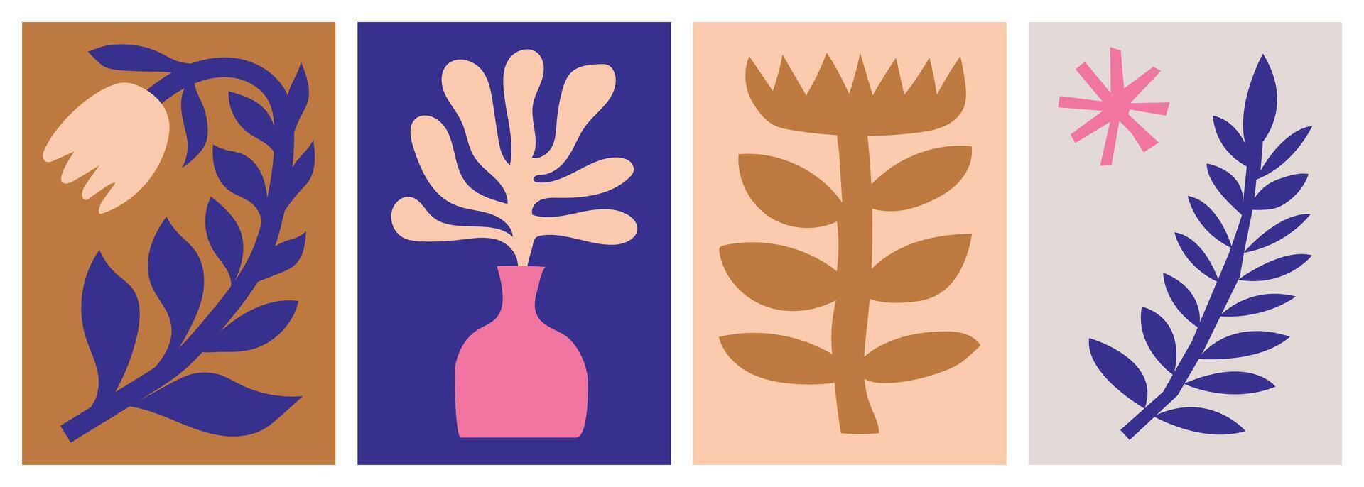 Plants posters designs inspired by Naive art vector