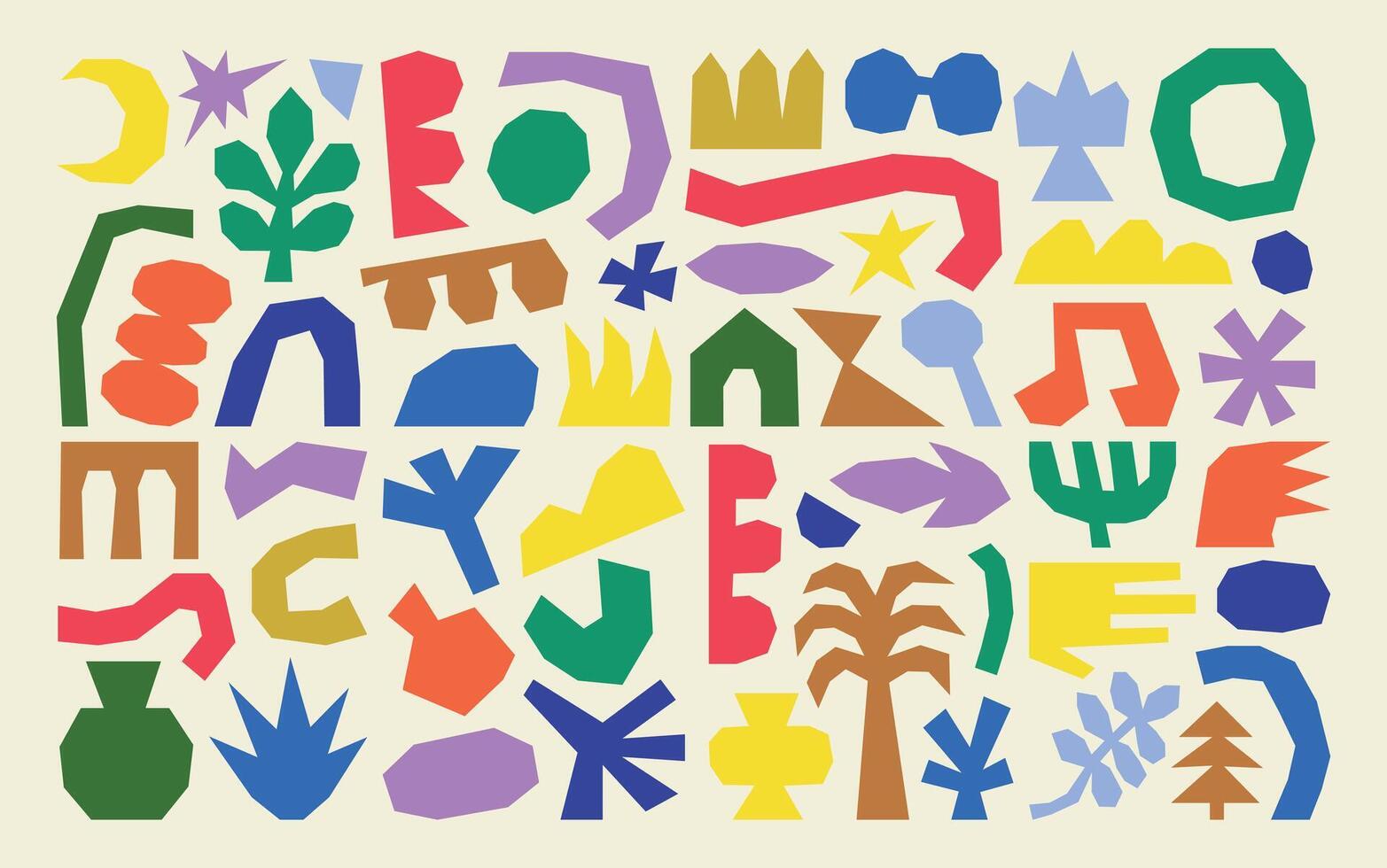 Collection of colorful, abstract, naive, organic and irregular cut-out shapes vector