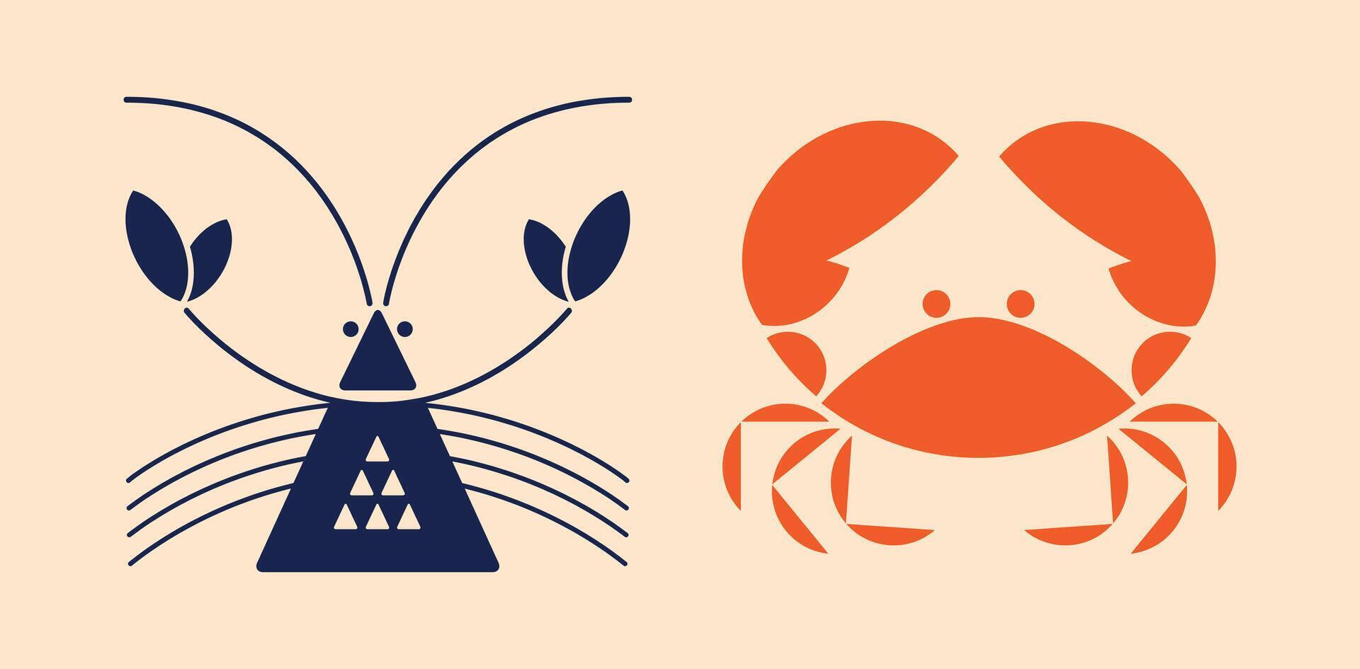 Lobster and crab logos vector